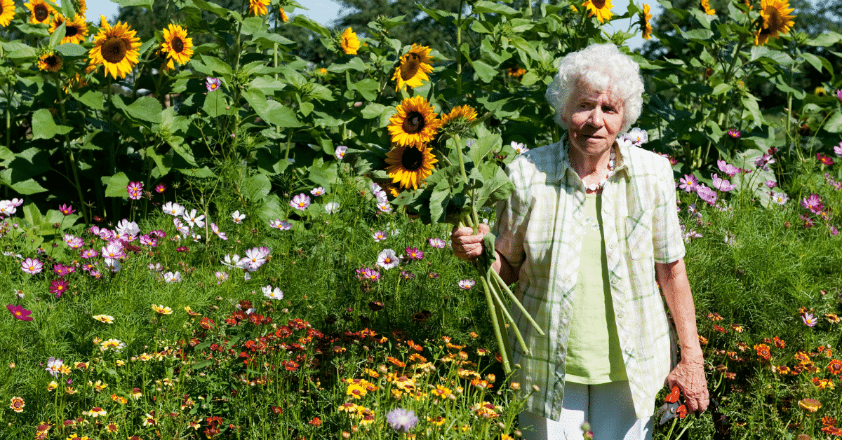 Lady with sunflowers